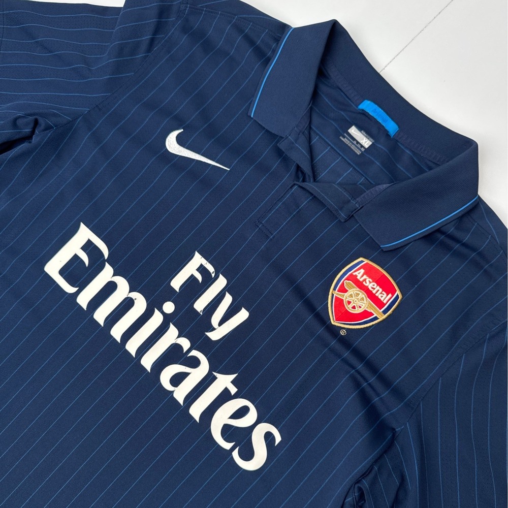 Nike Arsenal FC 2009-2010 Away Jersey Navy Blue Pinstripe XL Fly Emirates